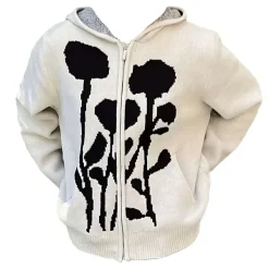 Hoodies*Boogzel Clothing Grunge Rose Knit Hoodie Grey