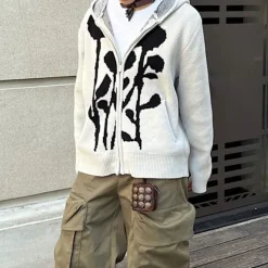Hoodies*Boogzel Clothing Grunge Rose Knit Hoodie Grey
