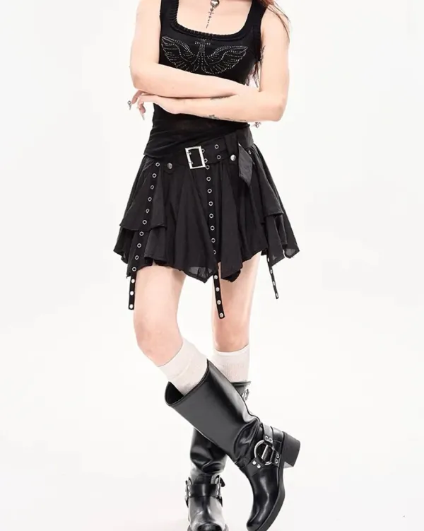 Skirts*Boogzel Clothing Grunge Sleaze Layered Mini Skirt Black