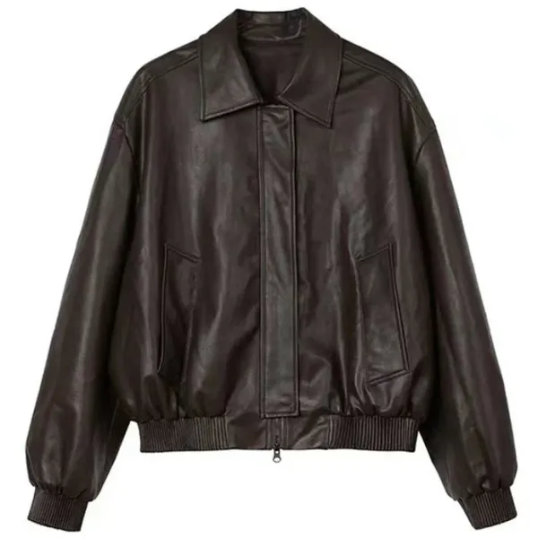 Coats & Jackets*Boogzel Clothing Grunge Sleaze Leather Bomber Jacket Brown