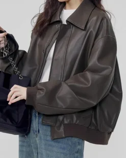 Coats & Jackets*Boogzel Clothing Grunge Sleaze Leather Bomber Jacket Brown