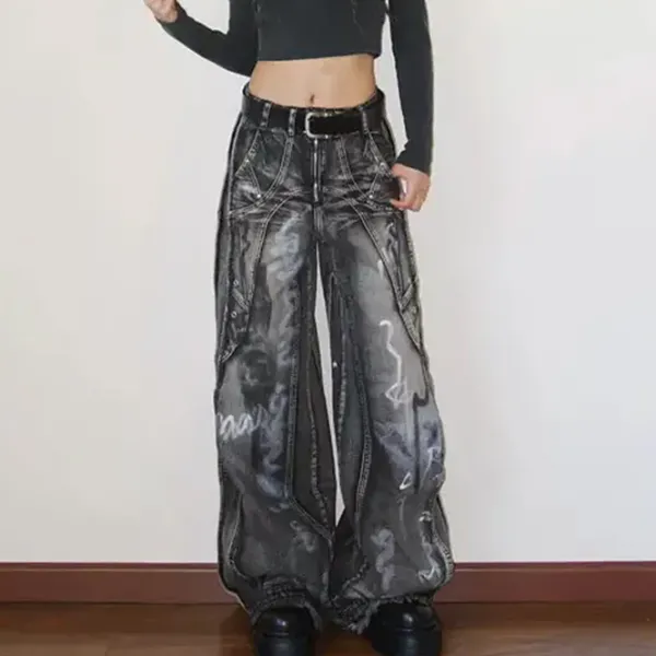 Jeans*Boogzel Clothing Grunge Wide-Leg Cargo Jeans Black