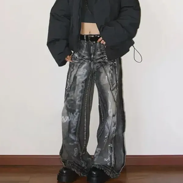 Jeans*Boogzel Clothing Grunge Wide-Leg Cargo Jeans Black