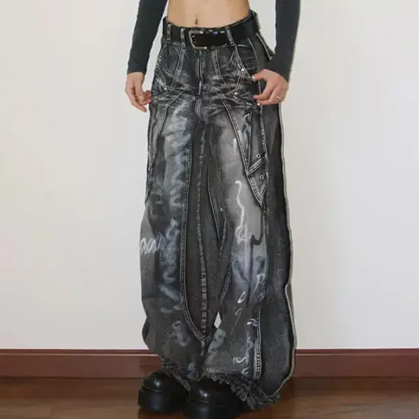 Jeans*Boogzel Clothing Grunge Wide-Leg Cargo Jeans Black