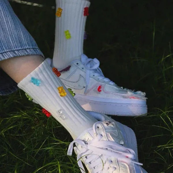 Socks*Boogzel Clothing Gummy Bear Crew Socks White