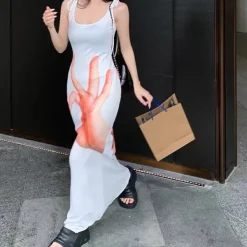 Dresses & Rompers*Boogzel Clothing Hand Print Baddie Aesthetic Dress White