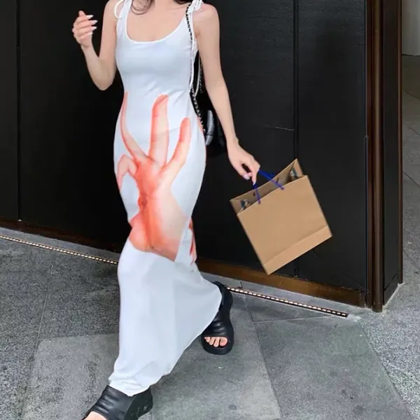 Dresses & Rompers*Boogzel Clothing Hand Print Baddie Aesthetic Dress White