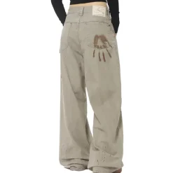 Jeans*Boogzel Clothing Handprint Wide-Leg Jeans Beige