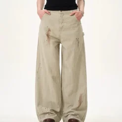 Jeans*Boogzel Clothing Handprint Wide-Leg Jeans Beige