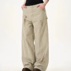 Jeans*Boogzel Clothing Handprint Wide-Leg Jeans Beige