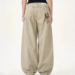 Jeans*Boogzel Clothing Handprint Wide-Leg Jeans Beige