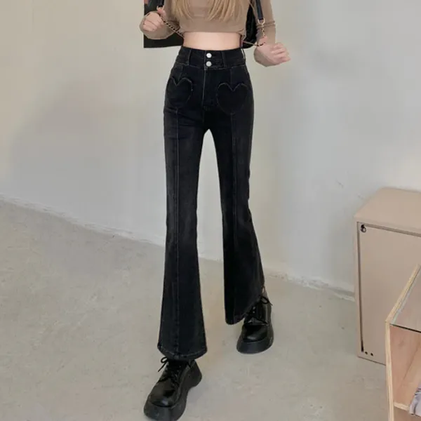 Jeans*Boogzel Clothing Heart Crush Flare Cropped Jeans Black