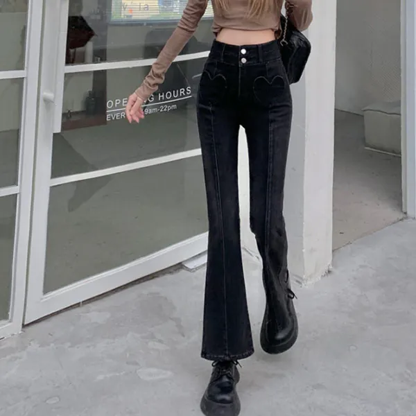 Jeans*Boogzel Clothing Heart Crush Flare Cropped Jeans Black