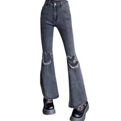Jeans*Boogzel Clothing Heart Cut Out Grunge Flare Jeans Grey