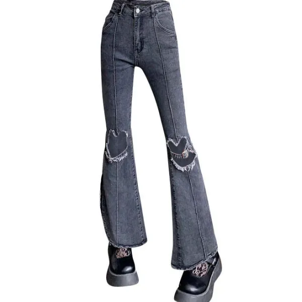 Jeans*Boogzel Clothing Heart Cut Out Grunge Flare Jeans Grey