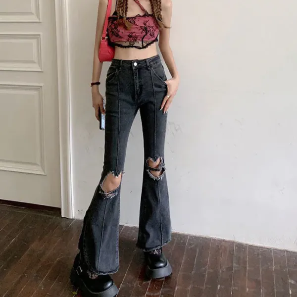 Jeans*Boogzel Clothing Heart Cut Out Grunge Flare Jeans Grey
