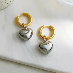 Earrings|Necklaces & Chokers*Boogzel Clothing Heart Pendant Hoop Earrings Gold/silver