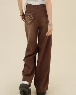 Jeans*Boogzel Clothing Heart Pocket Jeans Brown