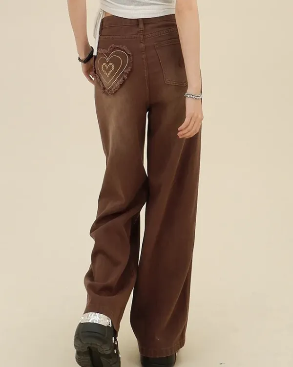 Jeans*Boogzel Clothing Heart Pocket Jeans Brown