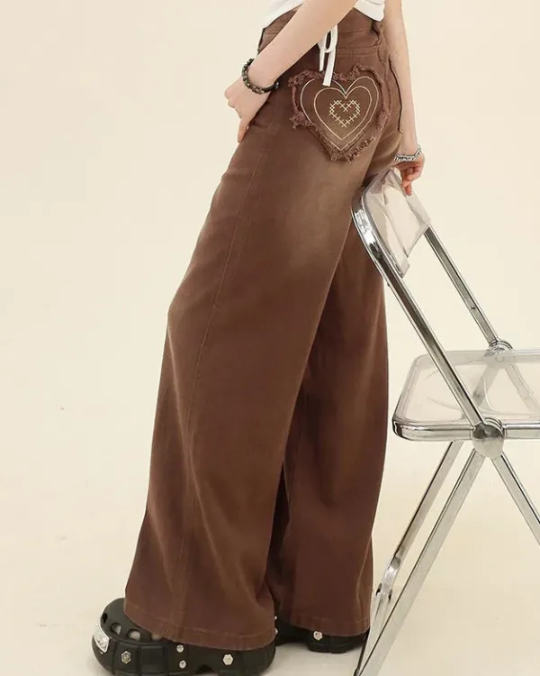 Jeans*Boogzel Clothing Heart Pocket Jeans Brown