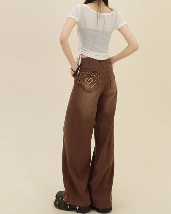 Jeans*Boogzel Clothing Heart Pocket Jeans Brown