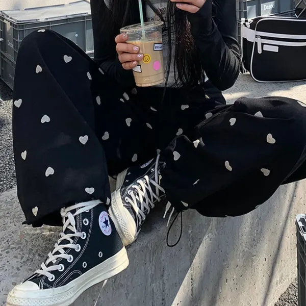Pants & Trousers*Boogzel Clothing Heart Print Balloon Pants Black/white