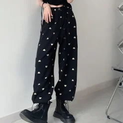 Pants & Trousers*Boogzel Clothing Heart Print Balloon Pants Black/white