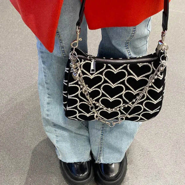 Bags & Purses*Boogzel Clothing Heart Print Chain Bag Black