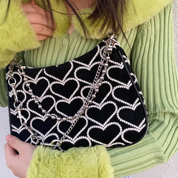 Bags & Purses*Boogzel Clothing Heart Print Chain Bag Black