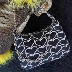 Bags & Purses*Boogzel Clothing Heart Print Chain Bag Black
