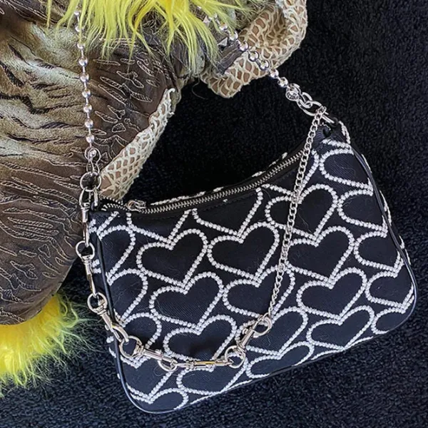 Bags & Purses*Boogzel Clothing Heart Print Chain Bag Black