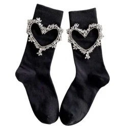 Socks*Boogzel Clothing Heart Rhinestone Socks Black
