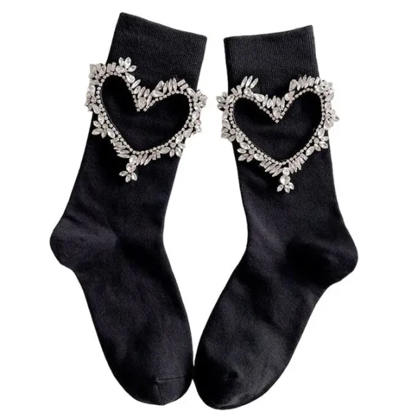 Socks*Boogzel Clothing Heart Rhinestone Socks Black