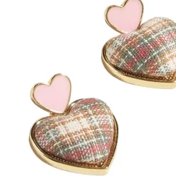Earrings*Boogzel Clothing Heart Tweed Earrings Pink/gold