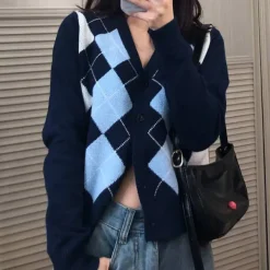 Argyle Sweaters & Vests|Knit Cardigans*Boogzel Clothing High School Crush Cardigan Blue