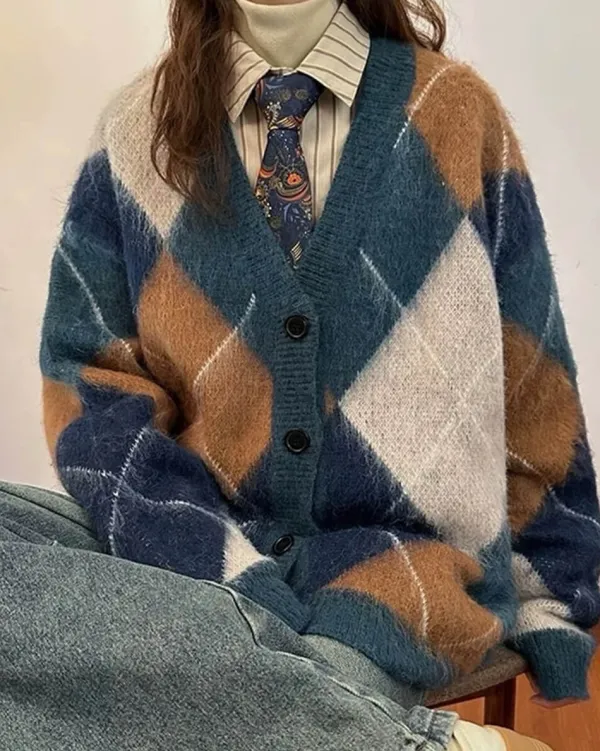 Argyle Sweaters & Vests|Knit Cardigans*Boogzel Clothing High School Loose Fit Argyle Cardigan