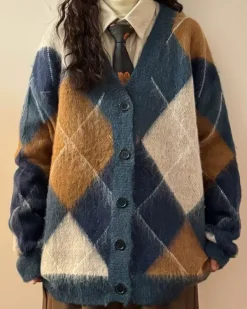 Argyle Sweaters & Vests|Knit Cardigans*Boogzel Clothing High School Loose Fit Argyle Cardigan