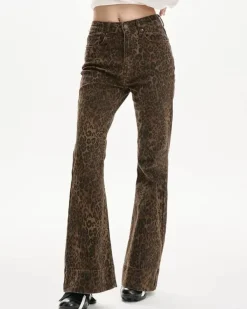 Jeans*Boogzel Clothing High-Waisted Leopard Flare Jeans Brown
