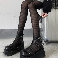 Other*Boogzel Clothing Houndstooth Tights Black