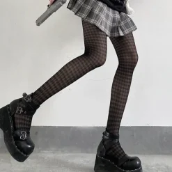 Other*Boogzel Clothing Houndstooth Tights Black