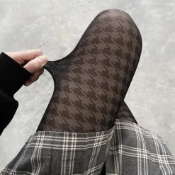 Other*Boogzel Clothing Houndstooth Tights Black