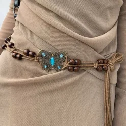 Belts & Chains*Boogzel Clothing Indie Aesthetic Butterfly Beaded Belt Brown