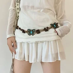 Belts & Chains*Boogzel Clothing Indie Aesthetic Butterfly Beaded Belt Brown