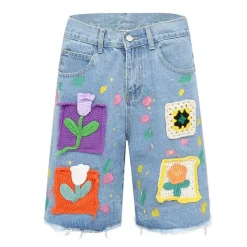 Shorts*Boogzel Clothing Indie Aesthetic Crochet Flower Denim Shorts