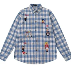 Mens|Long Sleeve Tops*Boogzel Clothing Indie Aesthetic Embroidered Plaid Shirt