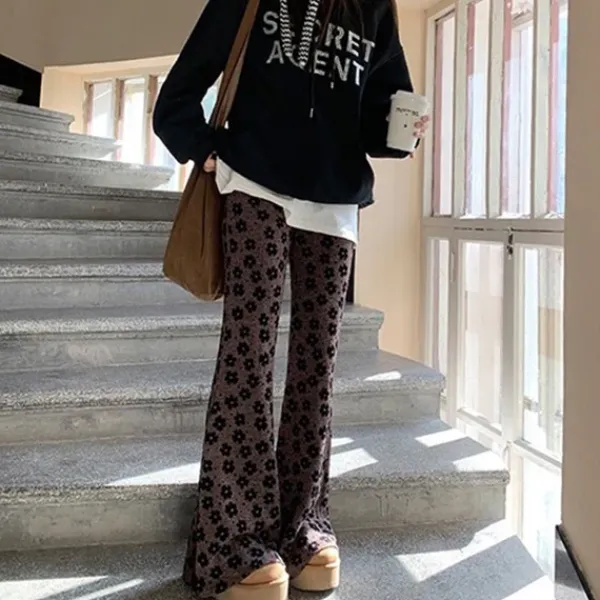Pants & Trousers*Boogzel Clothing Indie Aesthetic Floral Flare Trousers Brown
