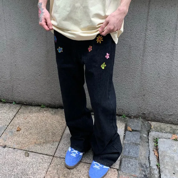 Jeans*Boogzel Clothing Indie Aesthetic Flower Embroidery Jeans