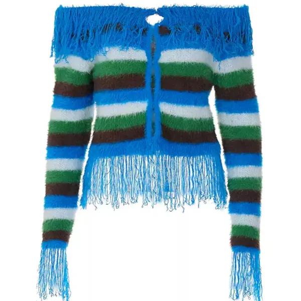 Striped Sweaters|Sweaters*Boogzel Clothing Indie Aesthetic Striped Fringe Top Blue/green