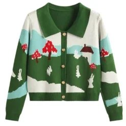 Knit Cardigans*Boogzel Clothing Indie Mushroom Collar Cardigan Green