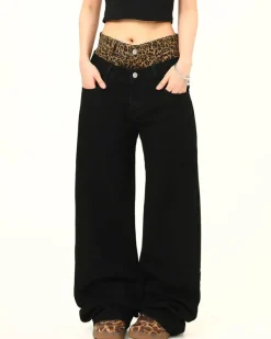 Jeans*Boogzel Clothing Inner Leopard Layered Jeans Black/brown